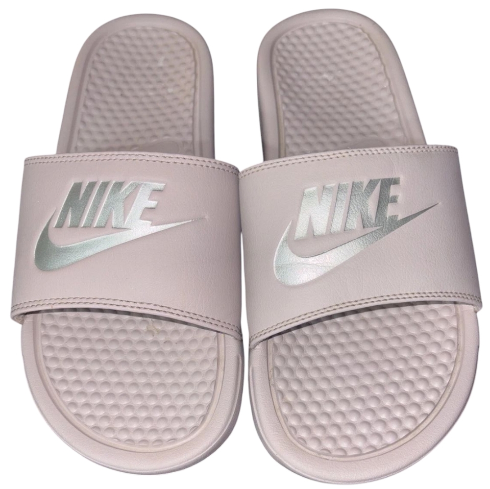 Woman’s Nike Benassi Lavender Silver Slip On Sandals